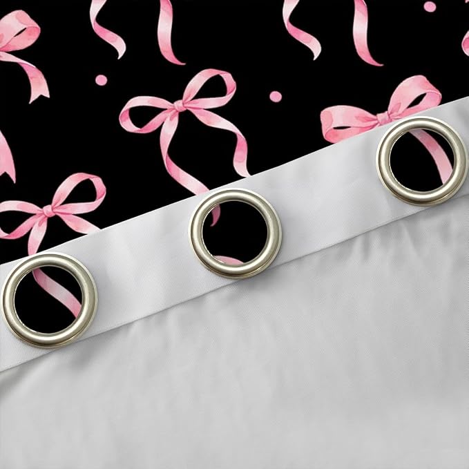 Feelyou Girls Bow Curtains for Bedroom Living Room Black Pink Bowknot Blackout Shades Kawaii Cute Princess Style Room Darkening Curtain Coquette Aesthetic Window Treatments, 2 Panels 38 x 45 Inch