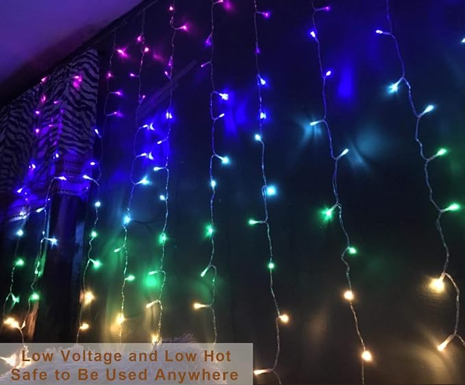 Rainbow Fairy String Curtain Lights with Remote, Twinkle LED Ombre Light Curtain for Girls Room, Kid's Bedroom, Teen Room, Unicorn Theme, Party, Independence Day Décor Gift (Rainbow)