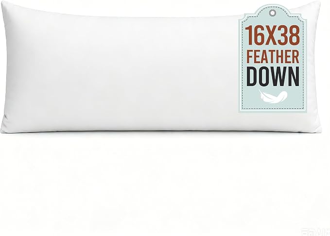 puredown® 16x38 Feather Down Pillow Insert, Set of 1 Large Lumbar Pillow Inserts for or Bed Cushion Couch Sofa, Decorative Long Pillow Insert with Down-Proof Cover