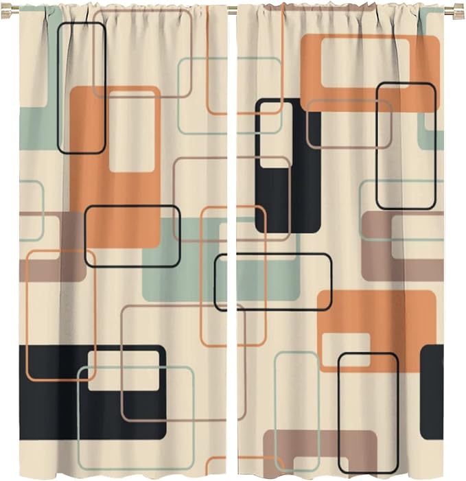 JESTRONRY Mid Century Blackout Curtains,Retro Square Design Modern Style Blackout Window Door Curtains for Bedroom Living Room Home Decor 63x72in