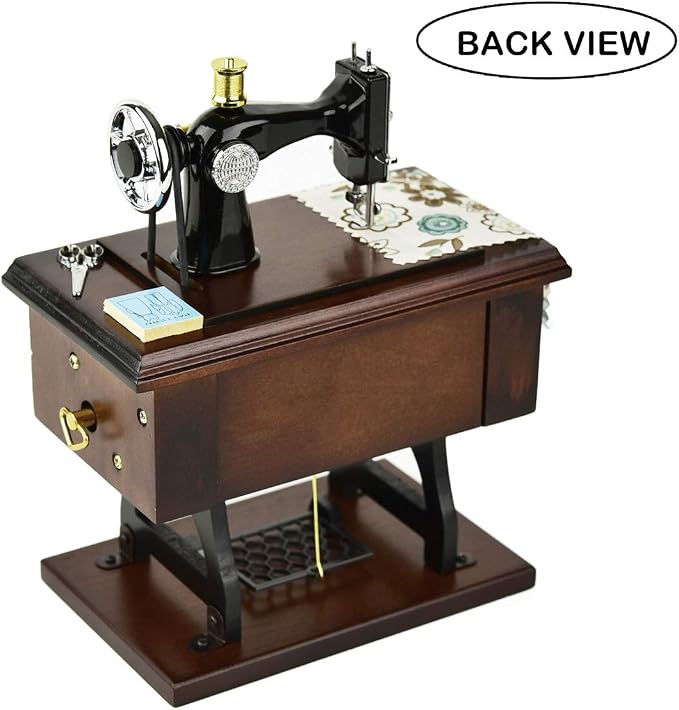 Sewing Machine Music Box Gift, Wooden Vintage Musical Box Christmas Anniversary Birthday Gifts for Mom Wife Grandma Friend Wind Up Mechanical Melody Fur Elise