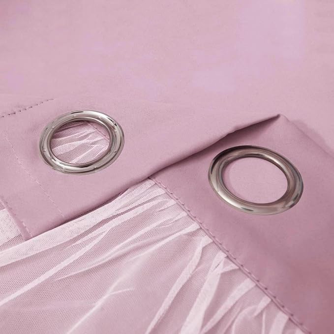 INLINAS Pale Pink Blackout Curtains with Sheer Overlay - Grommet Top Thermal and Noise Reduction Panels for Bedroom and Living Room Light Blocking and Energy Saving, 52 x 96 Inches, Set of 2