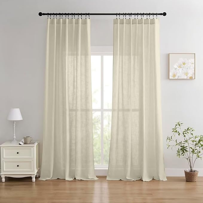 Joydeco Linen Curtains 72 Inch Length 2 Panels Set, Light Filtering Curtains for Bedroom Living Room,Linen Blend Drapes 52 Inches Wide with Back Tab Rod Pockets (W52 x L72 Inch, Natural)