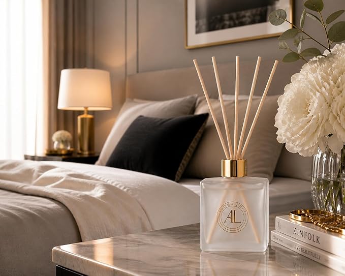 Frosted Reed Diffusers Sticks in Oil Set with Sunlit Citrus Scent | Long-Lasting Reed Diffusers for Home, Office, Bathroom, & Bedroom Decor Fragrance Diffuser | Frosted Diffuser | (5 oz)