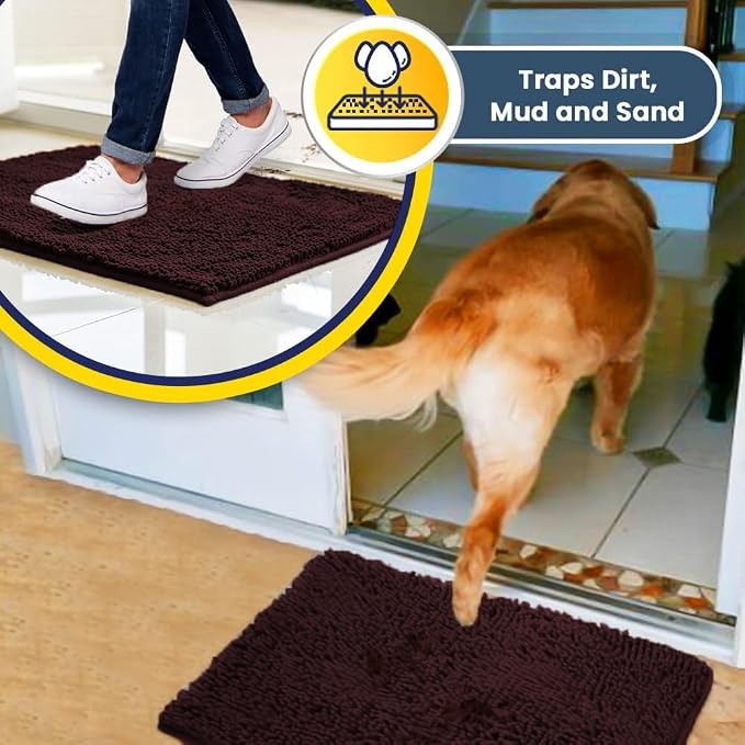 Muddy Mat® | Super Water Absorbent Door Mat Indoor, Microfiber Quick Dry Chenille Entryway Rug, Slip Resistant Front Door Mat, Indoor Mats for Entryway, Machine Washable Pet Rug, Rust 5ft x 7ft