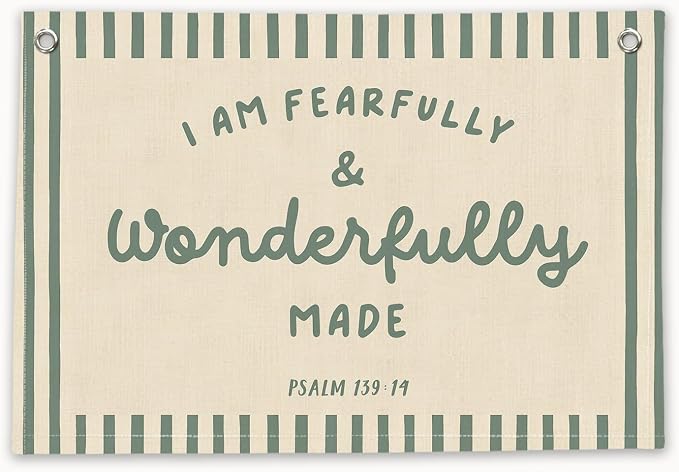 RTXLEZM Kids Room Decor, I Am Fearfully and Wonderfully Made | Christian Nursery Decor,Christian Canvas Banner Wall Hanging,Religious Wall Art for Kids Classroom Bedroom Playroom, 20x30