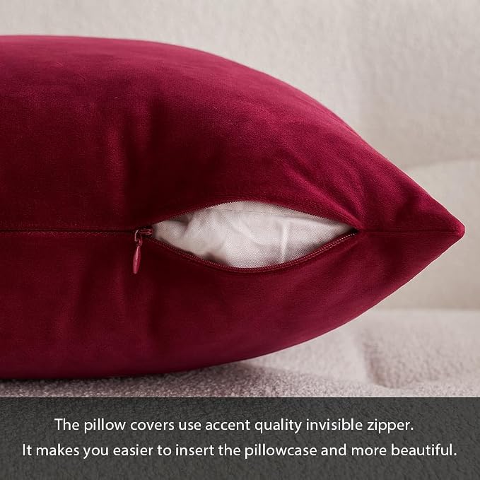 MIULEE Pack of 2 Velvet Soft Solid Decorative Square Throw Pillow Covers Cushion Case for Sofa Bedroom Couch,20x20 Inch Wine Red