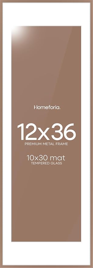Homeforia 12x36 Picture Frame Mocha, High End Metal 12x36 Poster Frames with Mat 10x30 inch Photo, 12 x 36 Mocha Frames Matted to 10 by 30 Art, 36x12 Panoramic Frames, Tempered Glass, Wall Kit, Set of 2