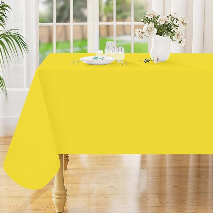 Smiry Rectangle Table Cloth 60x102 Inch, Waterproof Wipeable Vinyl Tablecloths Protector, Oil Spill Proof Plastic Table Cover for Dining, Picnic, Camping, Outdoor, Yellow