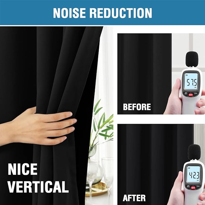 H.VERSAILTEX 100% Blackout Curtains for Bedroom with Black Liner Full Room Darkening Curtains 96 Inches Long Thermal Insulated Back Tab/Rod Pocket Window Drapes for Living Room, 2 Panels, Jet Black