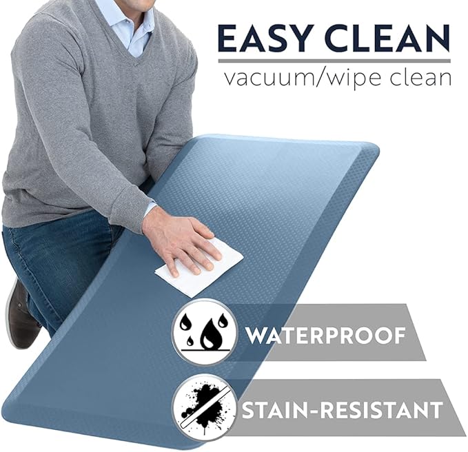 KANGAROO Anti Fatigue Mats for Kitchen Floor, 48x20, Reduce Foot, Knee Pressure, 3/4 Inch Thick Cushioned Ergonomic Mat, Waterproof Comfort Rug for Under Sinks, Standing Desk, Store Floors, Sky Blue