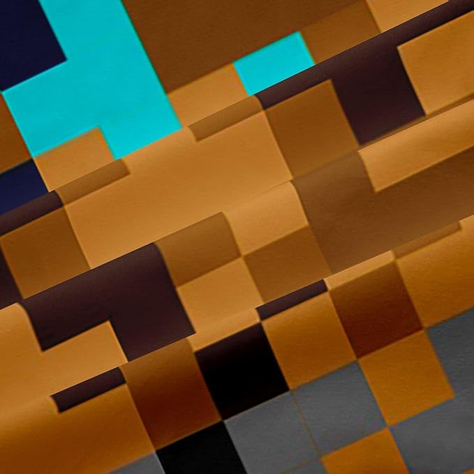 Pixelated Miners Gaming Window Curtain,Blue Brown Grey Grid Blackout Window Treatment ,Kids Girls Men Construct Video Games Bedroom Curtains Geometric Block Living Room Decor Top 2 Panels,52Wx63L