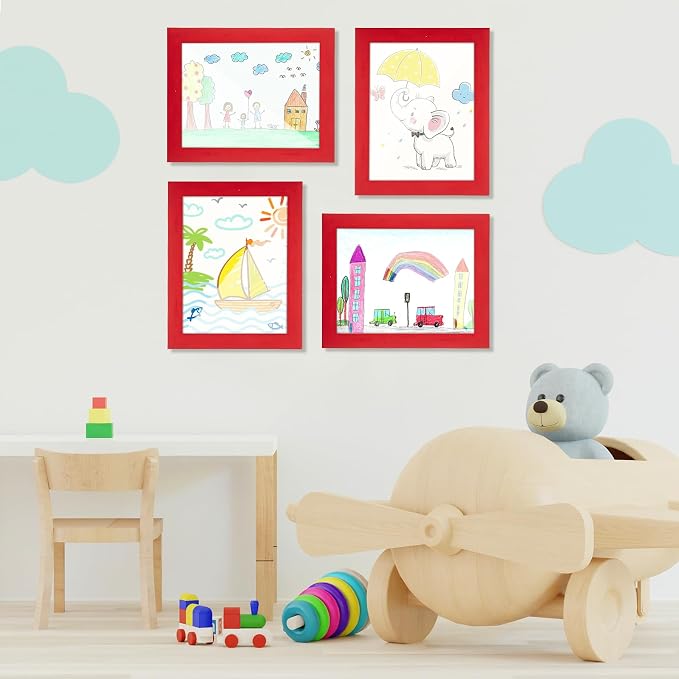 [2-Pack] Kids Art Frames, 8.5x11 Front Opening Kids Artwork Frames Changeable, Red Artwork Display Storage Frame for Wall, Holds 50 Pcs, for 3D Picture, Crafts, Children Drawing, Hanging Art,