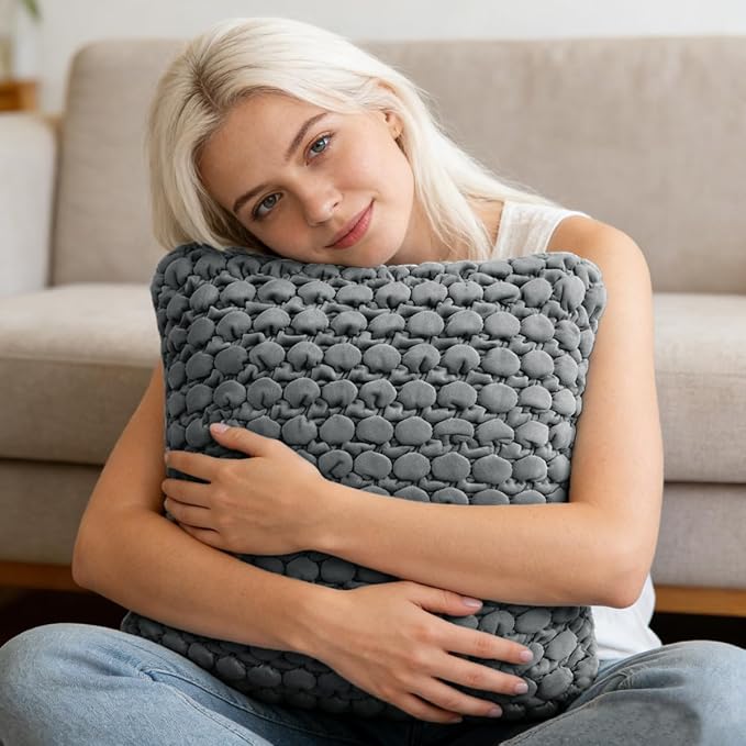 Pillow Cover 24x24 1 Piece Velvet Euro Sham Decorative Farmhouse Pillowcase Boho Square Cushion Covers Soft Bubble Texture for Couch Sofa Bed Bedroom Car Living Room，Drak Gray