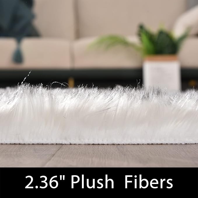 Latepis Small Circle Rug Round Rug 4ft Faux Sheepskin Fur Rug White with Grey Tips Machine Washable Area Rugs for Living Room Furry Shag Rug for Bedroom Floor Home Decor