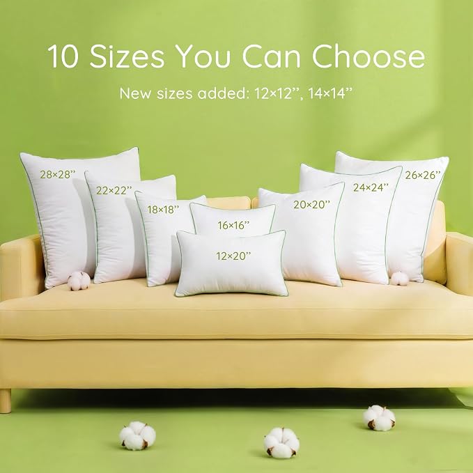 Ashler Home Deco 20x20 Pillows Insert (Set of 4) - Throw Pillow Inserts with 100% Cotton Cover - 20 Inch Square Interior Sofa Stuffer Pillow Inserts -Decorative White Couch Pillow