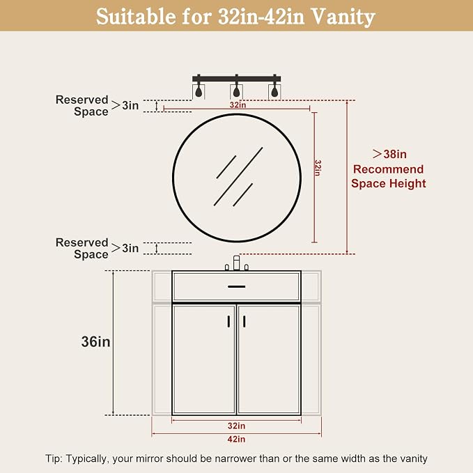 WallBeyond Round Wood Mirror 32 inch Circle Wall Mirror for Bathroom Round Wall Mirror for Wall Decor, Vanity, Entryway Living Room (White)