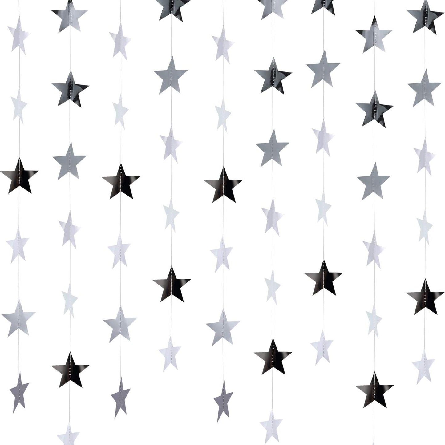 Patelai Glitter Star Garland Banner Decor 130 Feet Star Hanging Bunting Banner Twinkle Backdrop for Homecoming Classroom Wedding Birthday Halloween Christmas Party Supplies(Silver)