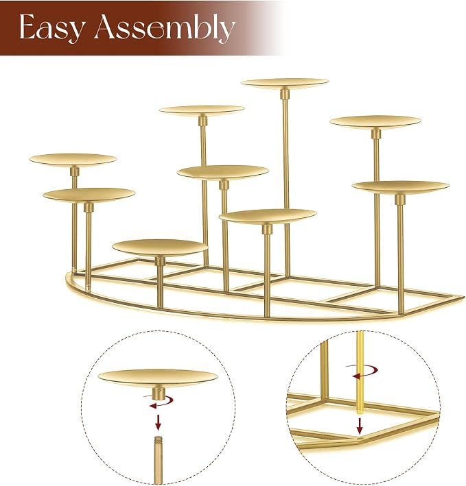 Candeldo Candle Holder for Inside Fireplace, Gold Metal Candelabra | Mantle Decor, Floor Candelabras, Table Centerpiece, Candle Stand for Pillar