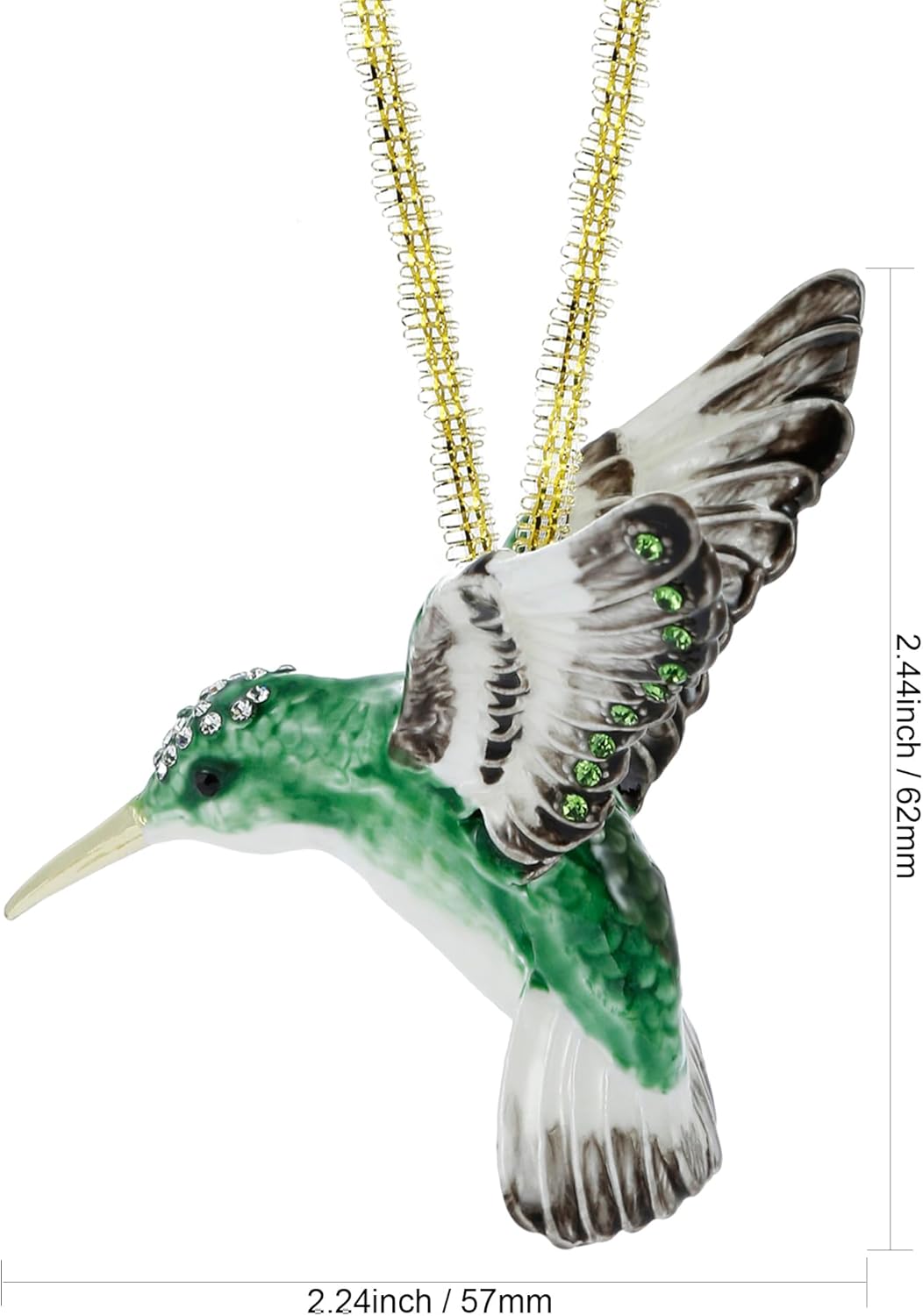 Hand Painted Enamel Hanging Hummingbird Ornament, Elegant Decorative Hanging Ornaments, Christmas Figurine Collectible Keepsake Home Decor, for Christmas Tree, Windows, Satin Ribbon (Hummingbird)