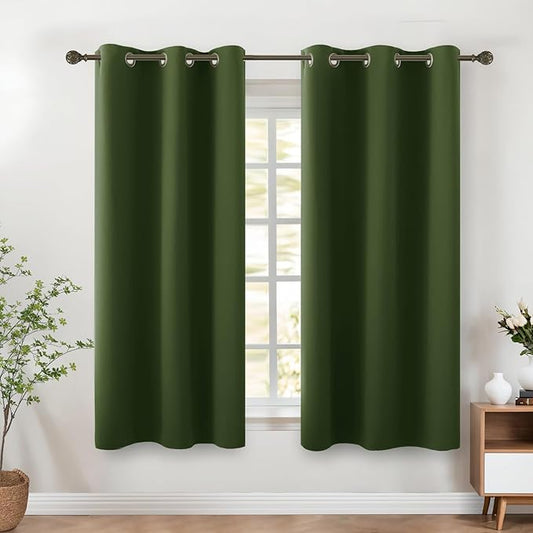 KOUFALL Country Curtains for Retro Vintage Kitchen Decor,Blackout Short Plant Green Bathroom Curtains for Windows,45 Inch Long,Dark Olive Green