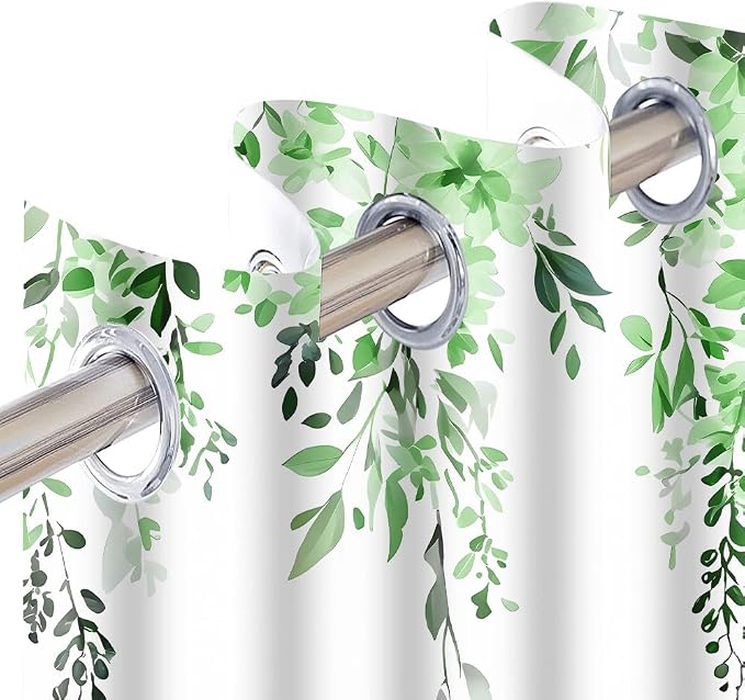 Green Watercolor Floral Curtains, Botanical Leaves Vine Flowers Curtain, Rustic Farmhouse Flower Leaf Blackout Window Treatment Drapes for Bedroom Living Room 52x63 inch, 2 Panels