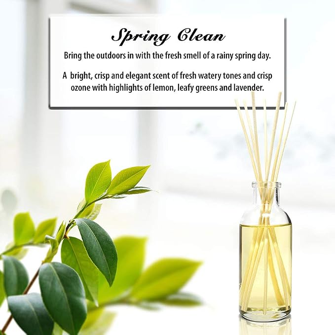 Urban Naturals Reed Diffuser Set, Spring Clean - Bathroom Shelf Décor | Fresh, Crisp Fragrance of Lemon, Leafy Greens & Lavender, Essential Oil Room Scent Infuser with Reed Sticks, Made in the USA