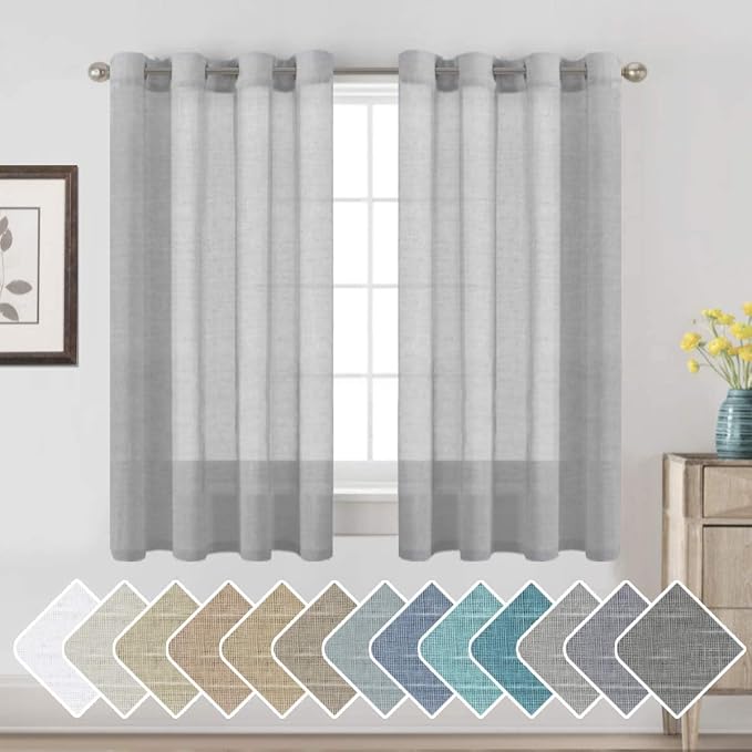 H.VERSAILTEX Linen Curtains Nickel Grommet Natural Linen Semi-Sheer Curtains 2 Panels Privacy Added Premium Soft Rich Material Drapes for Bedroom/Living Room - 52x54 - Inch - Dove