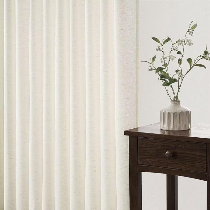 Topfinel 105 Inch Curtains 1 Panels Set,Two Packs Pinch Pleat Back Tab Linen Window Semi Sheer Privacy Thick Decorative Curtain Drapes for Living Room Bedroom,60x105 in Long,Ivory/Natural