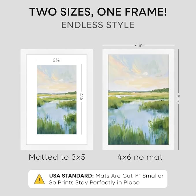 Homeforia 4x6 Picture Frame White, High End Metal 4 x 6 White Frames with Mat 3 x 5 for Art, 4x6 Desk Frame Matted to 3x5 inch Photo, 4 by 6 Wall or Tabletop Frames, Tempered Glass, Wall Kit, Set of 1