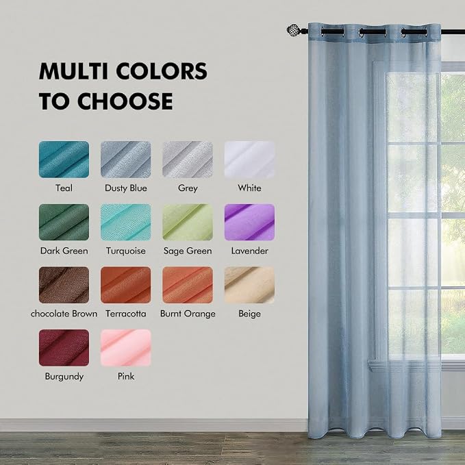 MIULEE 2 Panels Dusty Blue Semi Sheer Window Curtains - Elegant Grommet Top Voile Drapes/Treatment - Linen Textured for Bedroom Living Room (54X72 Inches)