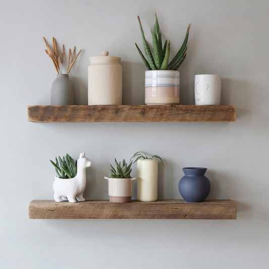 Urban Legacy Reclaimed Barnwood Planks | Floating Shelves for Wall w/Flush Mount Shelf Bracket Set Included | Set of 2 (Natural, 18"x 4.5"x 2")