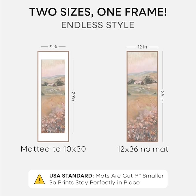 Homeforia 12x36 Picture Frame Mocha, High End Metal 12x36 Poster Frames with Mat 10x30 inch Photo, 12 x 36 Mocha Frames Matted to 10 by 30 Art, 36x12 Panoramic Frames, Tempered Glass, Wall Kit, Set of 2