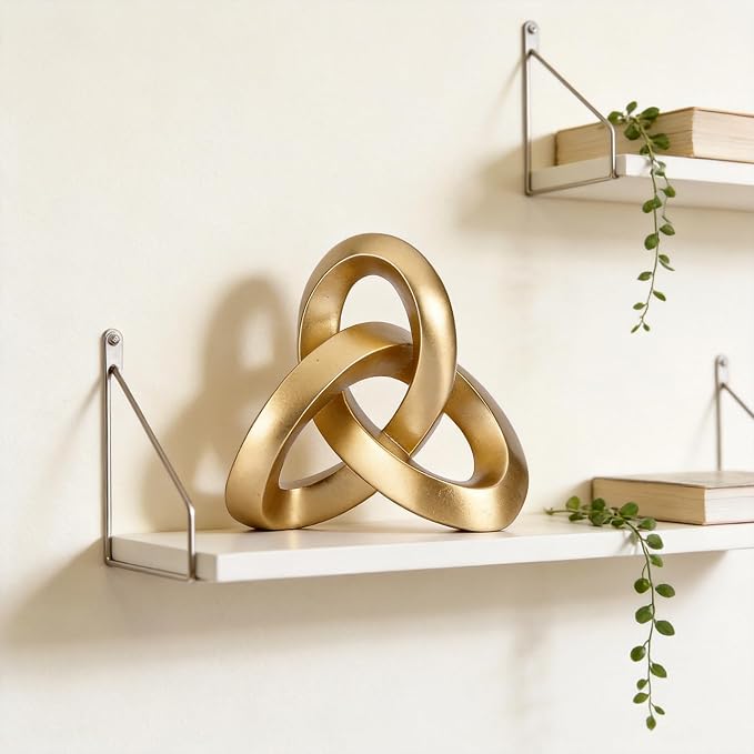 Modern Gold Knot Sculpture Decor – Abstract Geometric Tabletop Statue for Coffee Table, Bookshelf & Mantel, Contemporary Gold Decorative Accent for Living Room