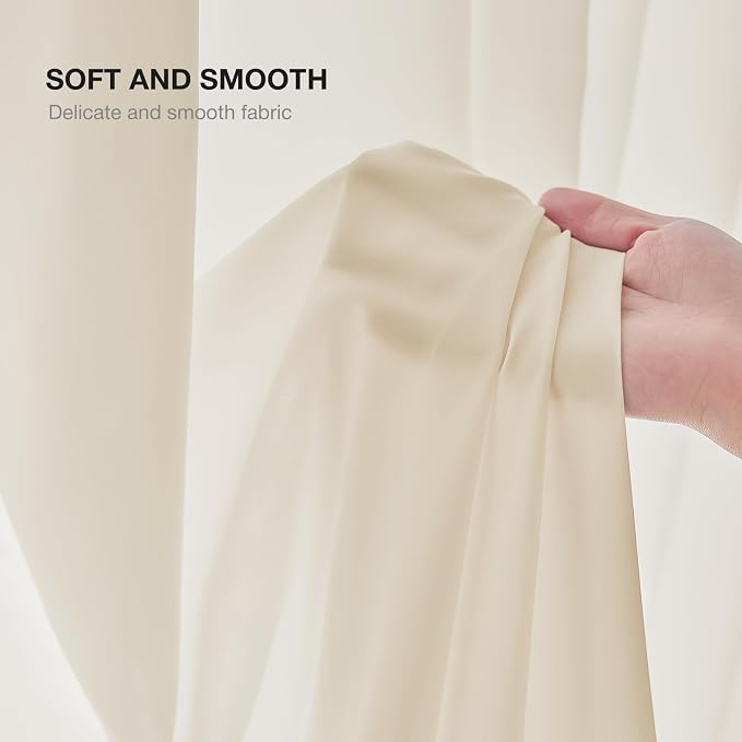 Anmao Non-See-Through Beige Privacy Semi Sheer Curtains for Living Room 72 Inch Length 2 Panels Set, Light Filtering That Let Light in Rod Pocket Window Drapes for Bedroom, 52W x 72L, Beige
