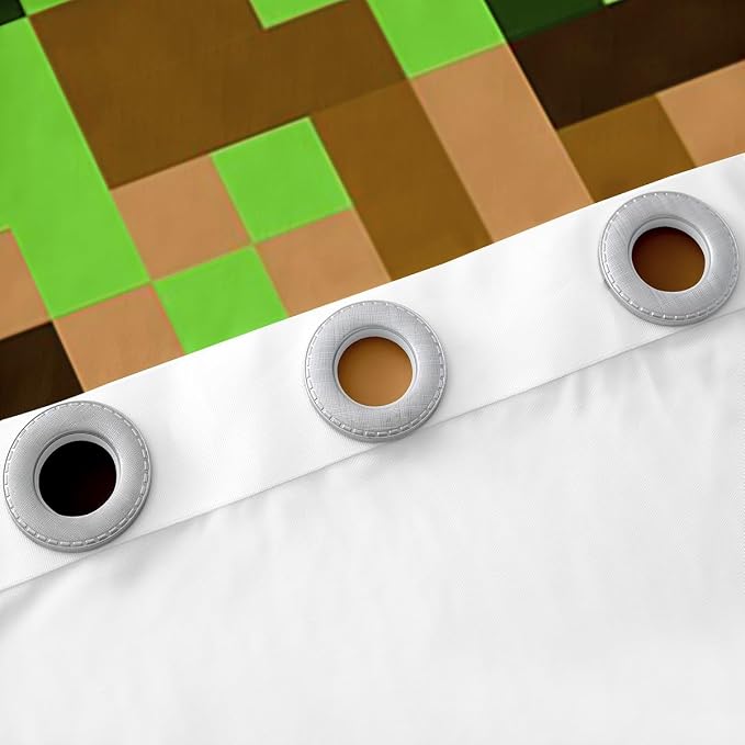 Miners Style Square Grid Window Curtain,Brown Green Pixelated Games Curtains for Kids Boys Teens Men Room Decor,Cartoon Gamepad Modern Window Treatment Curtain 100% Blackout Window Drapes,42Wx84L
