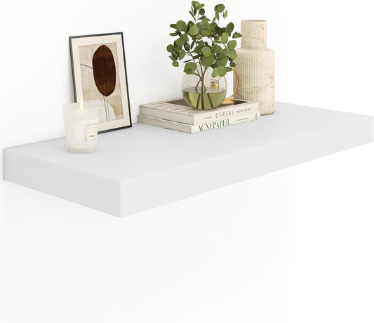 Heimlove 12" Deep White Floating Shelves for Wall, 24 Inch Wall Shelf Bathroom Shelves Set of 1, Wall Mounted Shelves for Books Living Room Laundry Room Bedroom Kitchen Home Office