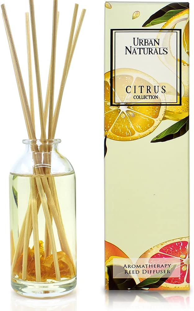 Urban Naturals Reed Diffuser Set, Citrus Bliss - Bathroom Shelf Décor | Mandarin Orange & Grapefruit with Real Orange, Fresh Home Fragrance