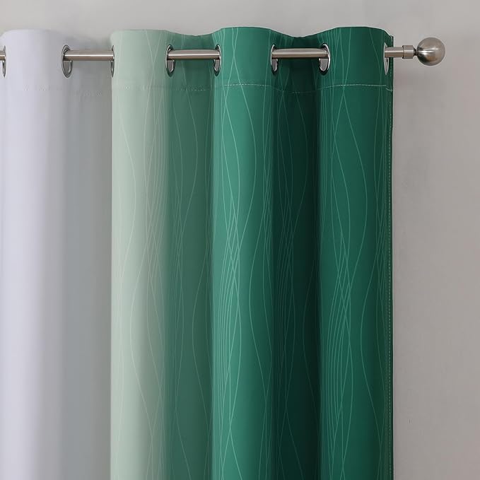 Estelar Textiler Green and Greyish White Blackout Curtains 45 Inch Length, Full Light Blocking Gradient Drapes for Bedroom, Thermal Insulated Grommet Ombre Curtains for Bathroom, 52Wx45L, 2 Panels