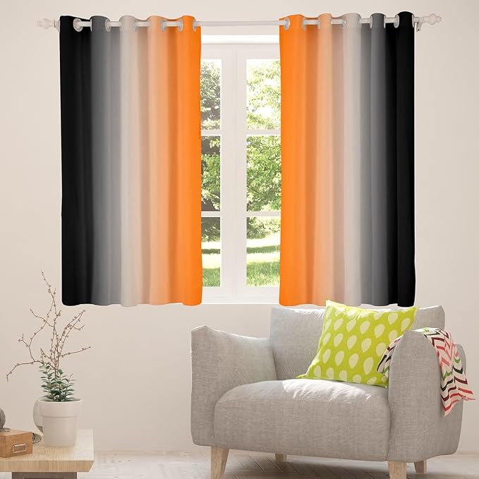 jejeloiu Orange Darkening Drapes (2 Panels, 52 x 63 Inch) Ombre Black Curtains for Bedroom Living Room for Kids Decor Gradient Style Blackout Curtains Abstract Window Treatments