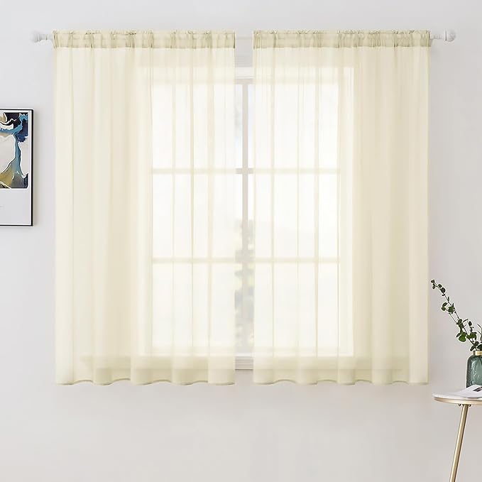 MIULEE 2 Panels Solid Color Light Cream Sheer Window Curtains Elegant Window Voile Panels/Drapes/Treatment for Bedroom Living Room (54 X 63 Inches Light Cream)