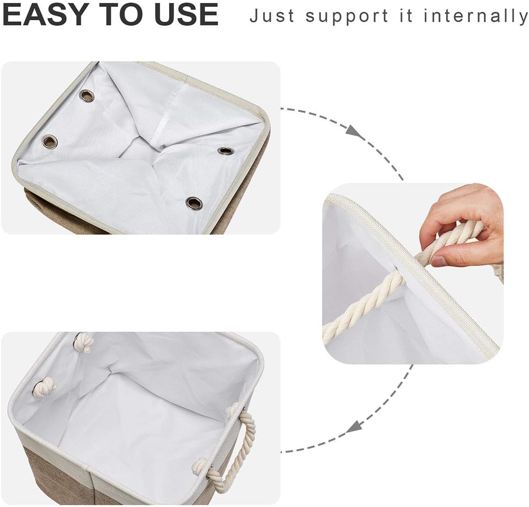 i BKGOO 3Pack Large Foldable Storage Bins，Collapsible Sturdy Cationic Fabric Organizing Storage Basket Cube with Cotton Handles for Home Office Shelf Clothes Toys White-Khaki 13×13×13 inch