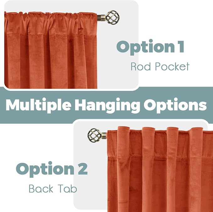 BGment Terracotta Velvet Curtains 84 Inches - Burnt Orange Fall Decor, Luxury Super Soft Thermal Insulated Blackout Back Tab and Rod Pocket Curtains & Drapes for Living Room, 2 Panels, 52 x 84 Inch