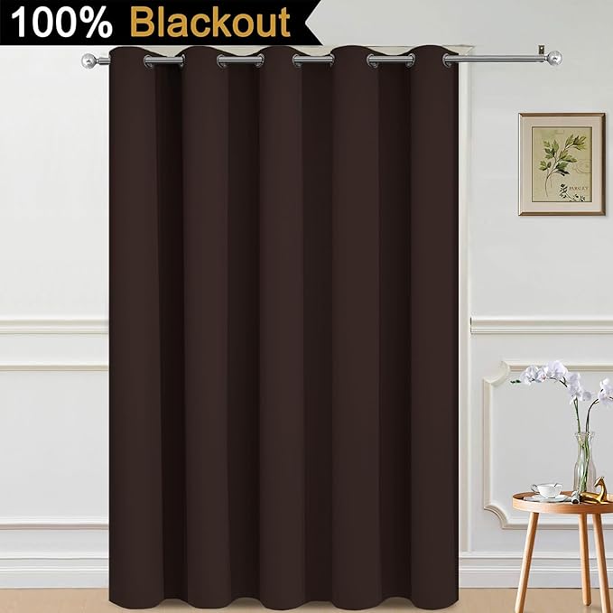 Yakamok 100% Blackout Lined Panels, Thermal Insulated Blackout Curtains for Bedroom, Heat Blocking Drapes for Living Room(70Wx84L, Brown, 1 Panel)