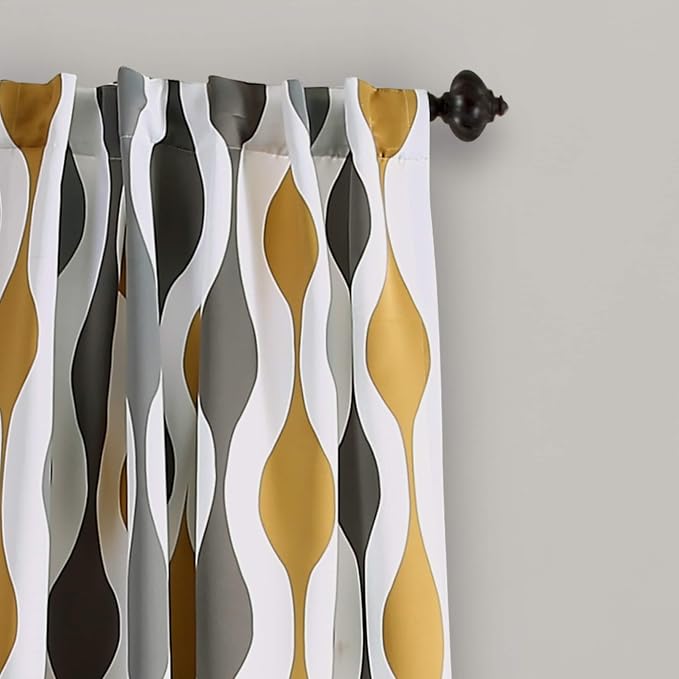 Lush Decor Mid Century Geo Light Filtering Window Curtain Panel Pair, 52" W x 84" L, Blue & Gray
