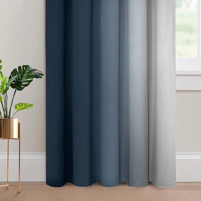 Yakamok Ombre Curtains Navy Blue and Greyish White for Living Room,70Wx84L | Room Darkening Curtains 84,Thermal Insulated Gradient Color Drape,Light Blocking Grommet Window Curtains for Bedroom,2 Panels