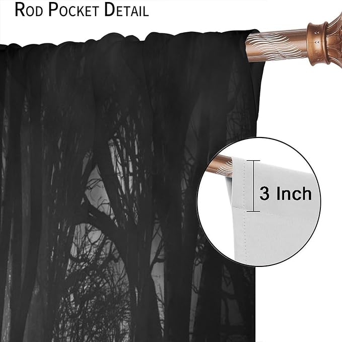 Dark Forest Blackout Curtains,Gothic Nature Misty Forest Trees Landscape Windows Treatments Rod Pocket Drapes for Living Room Bedroom Kitchen 52x84in
