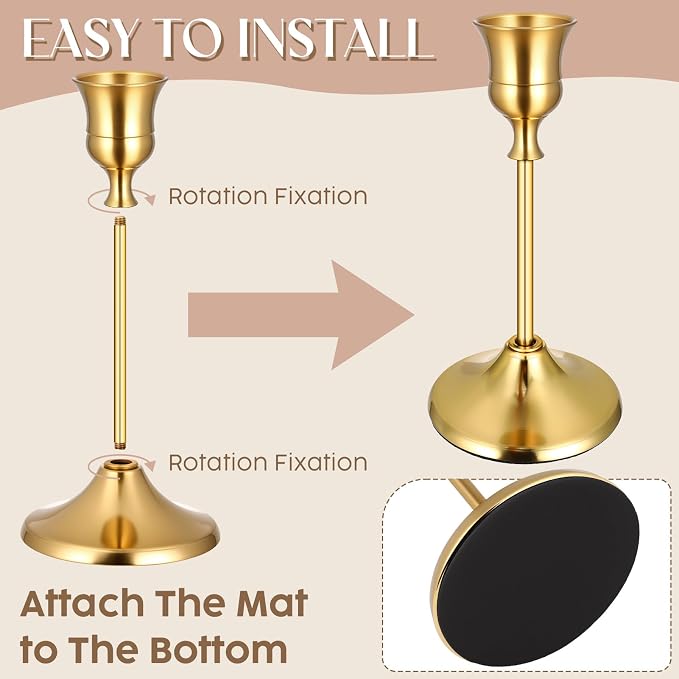 12PCS Brass Gold Taper Candle Holders Set, Vintage Metal Candlestick Holders for Table Centerpiece, Wedding Reception, Festive Christmas Mantel Decoration