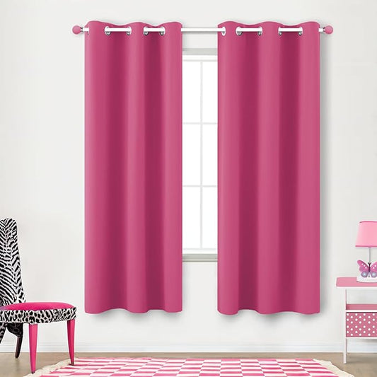 KOUFALL Kids Curtains for Bedroom,Blackout Short 63 Inch Length 2 Panels Dark Pink Curtains for Room Decor Teen Girls