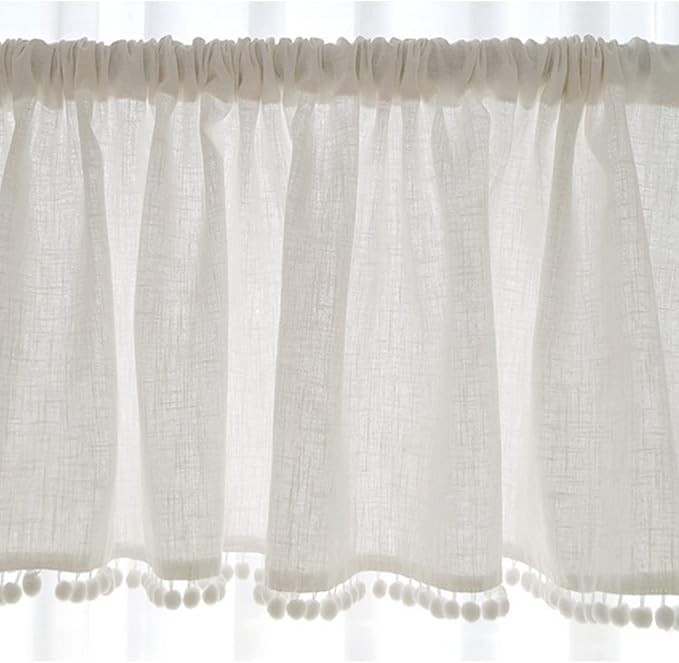 White Linen Tier Curtains, Kitchen Cafe Tier Curtain,Short Window Curtains Rod Pocket Small Curtains, Voile Panels Sheer Valance Divider Curtains,1pc (Size : W 150cm*H 50cm)
